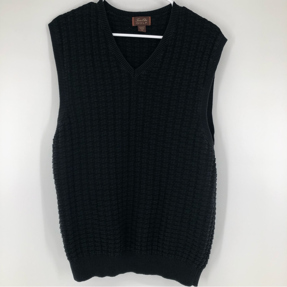 Black Waffle Weave Golf Sleeveless Sweater